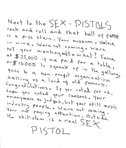 Sex Pistols RSVP for the Rock N Roll Hall of Fame By Carly Carioli